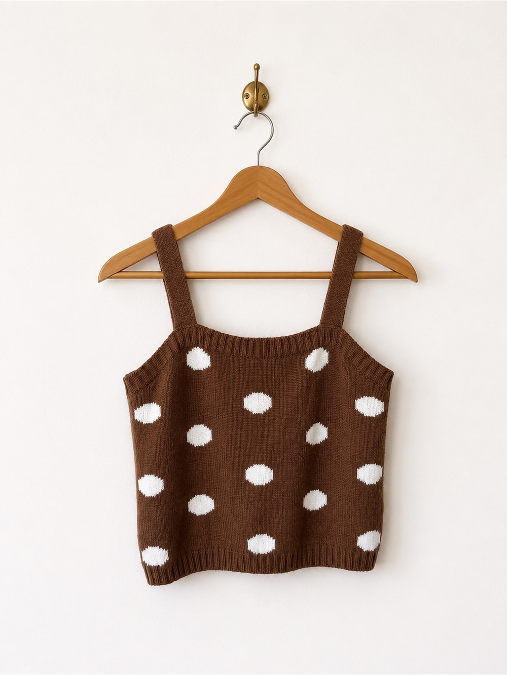 Brown Polka Dot Knit Tank Top